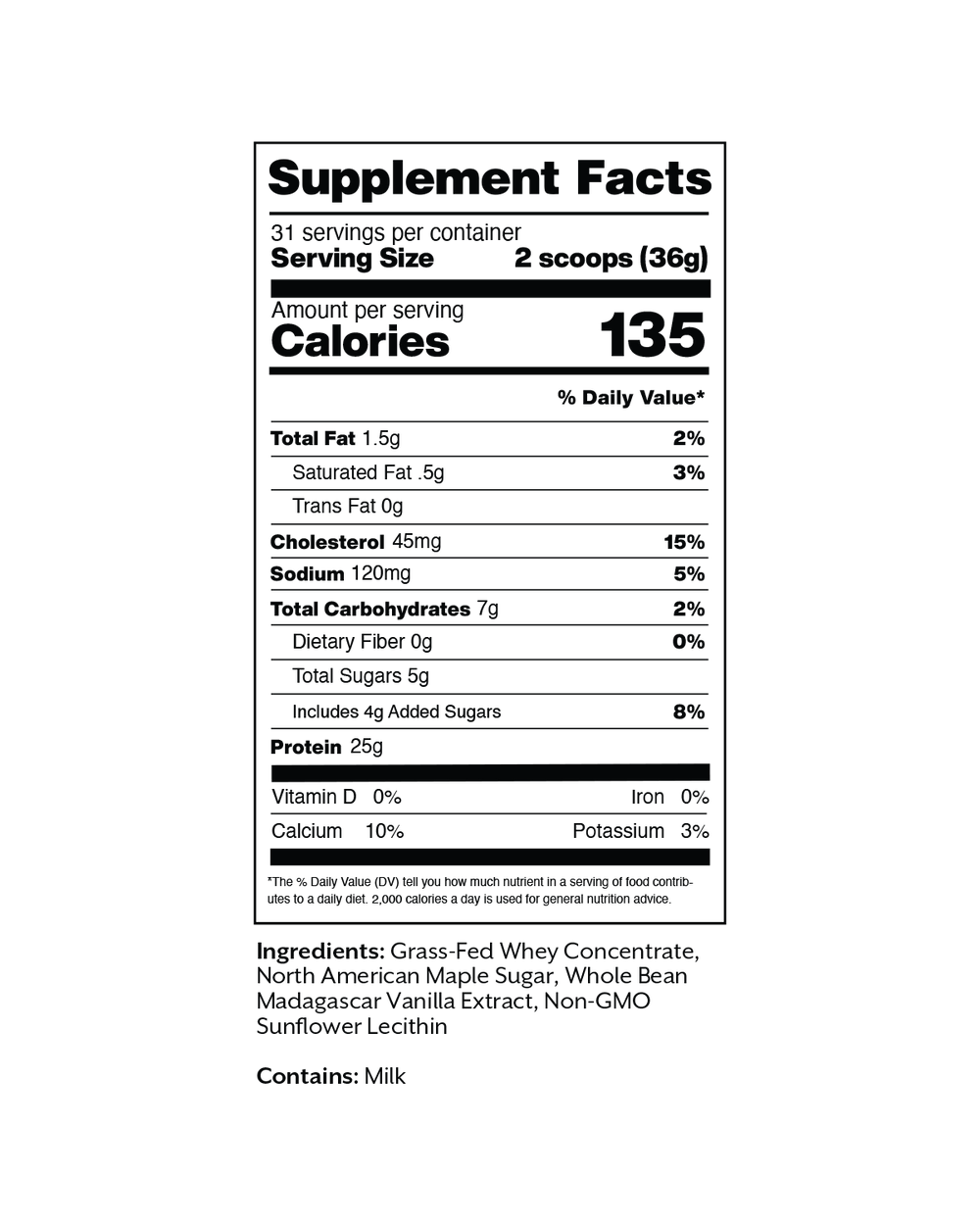 Vanilla Whey Protein Powder, 2.5 LB Bag