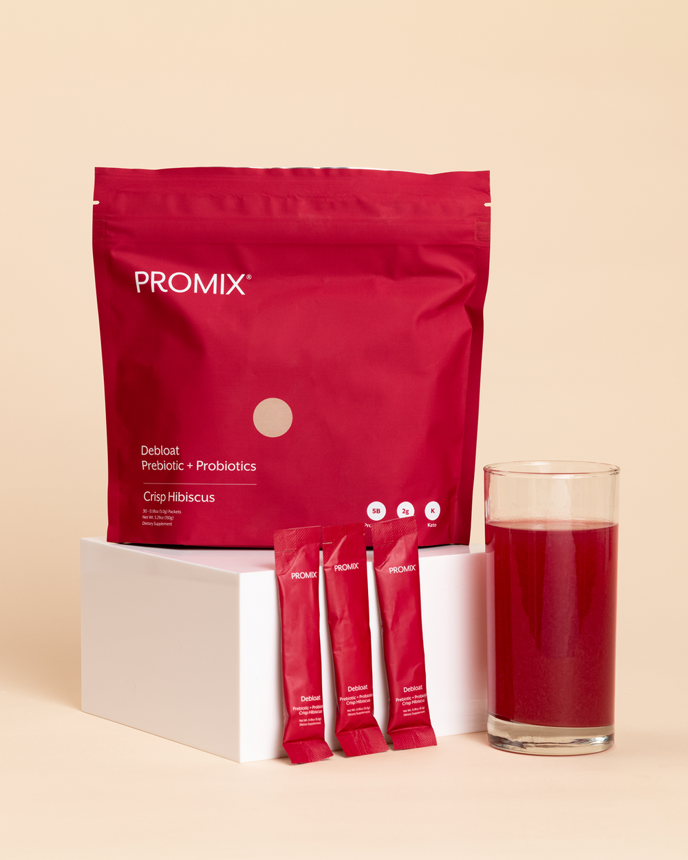 Crisp Hibiscus Debloat: Prebiotic + Probiotic, 30 Single Sticks