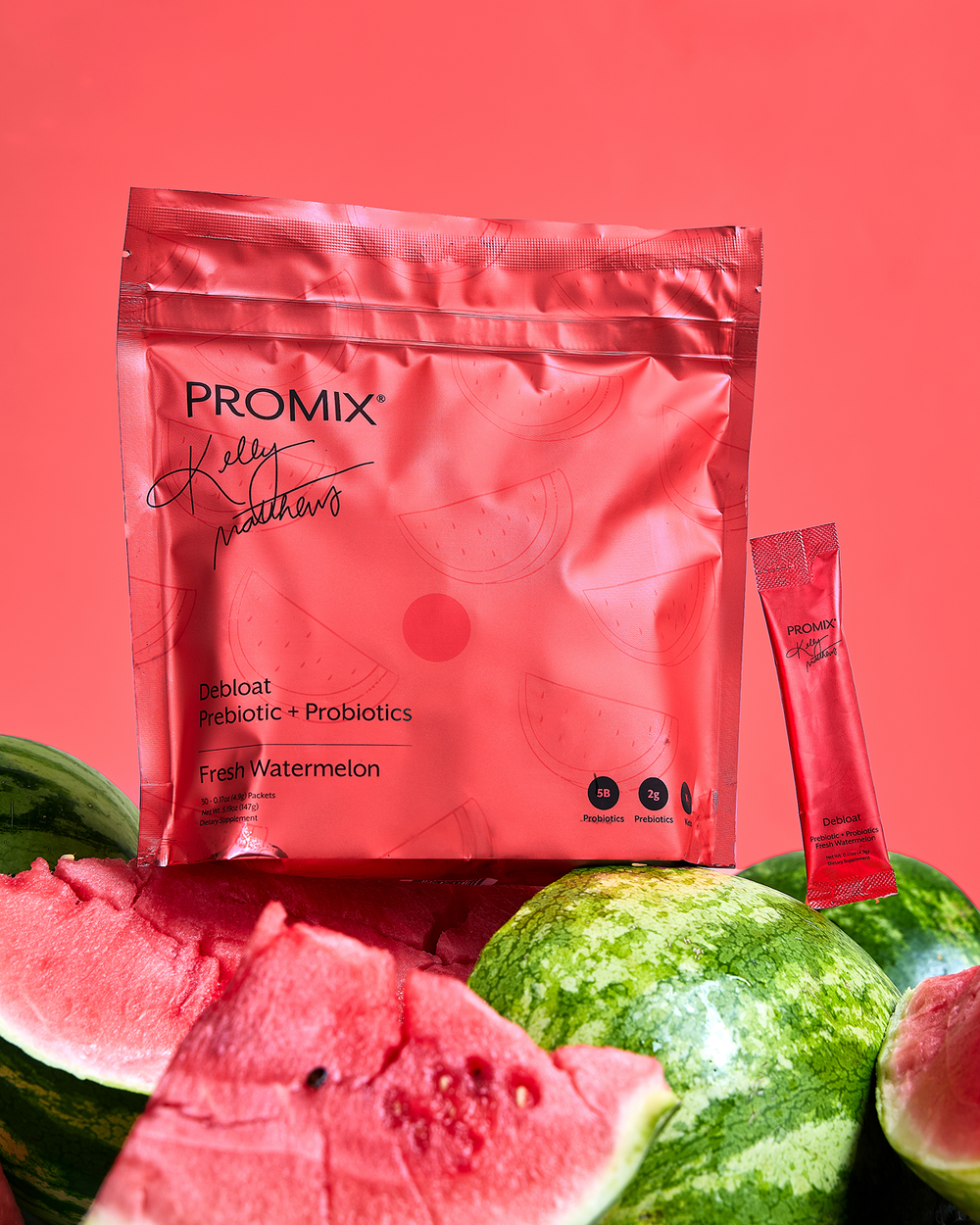 Fresh Watermelon Debloat: Prebiotic + Probiotic, 30 Single Sticks