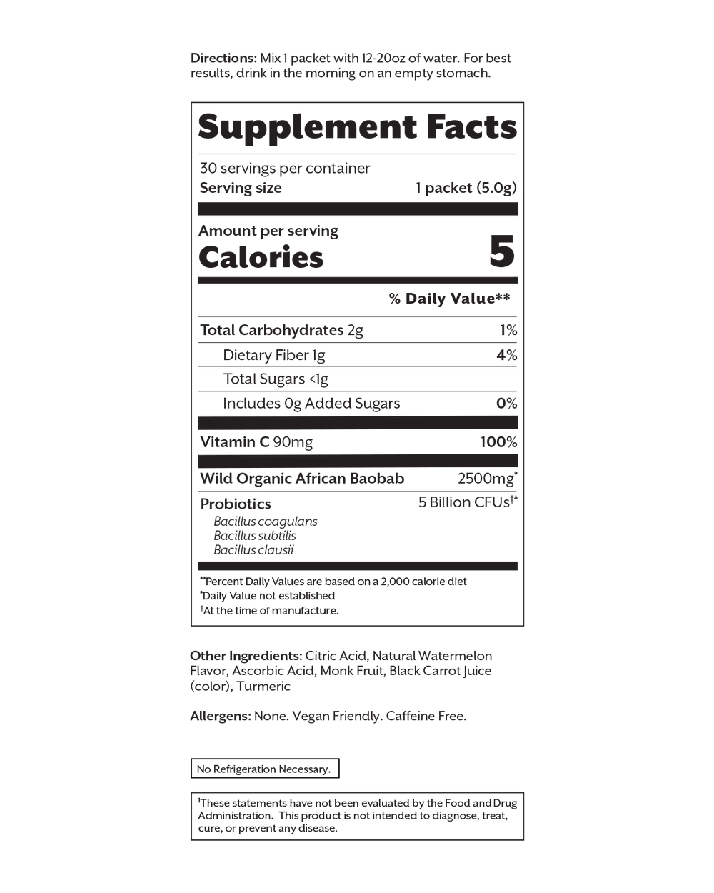 Fresh Watermelon Debloat: Prebiotic + Probiotic, 30 Single Sticks