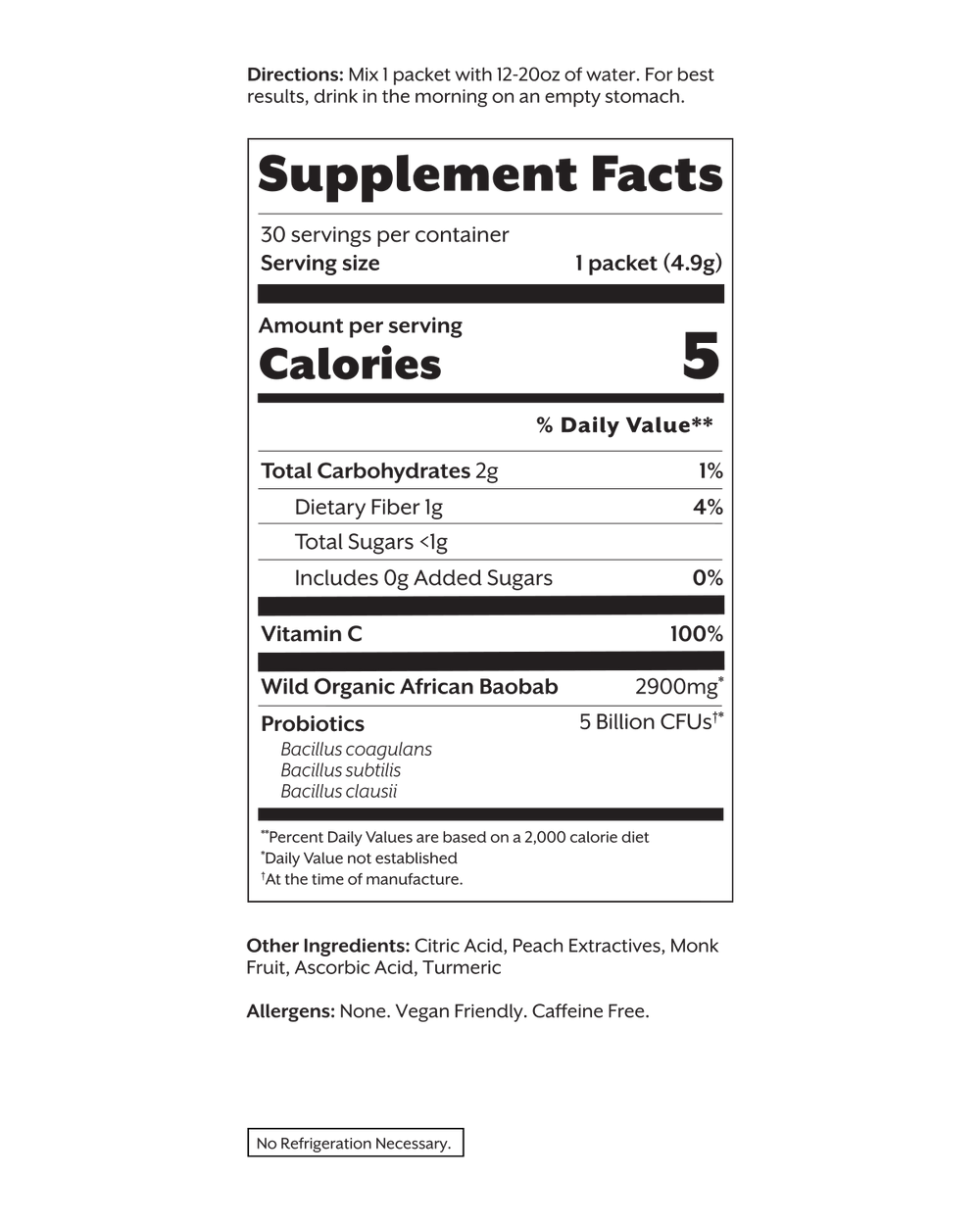White Peach Debloat: Prebiotic + Probiotic, 30 Single Sticks
