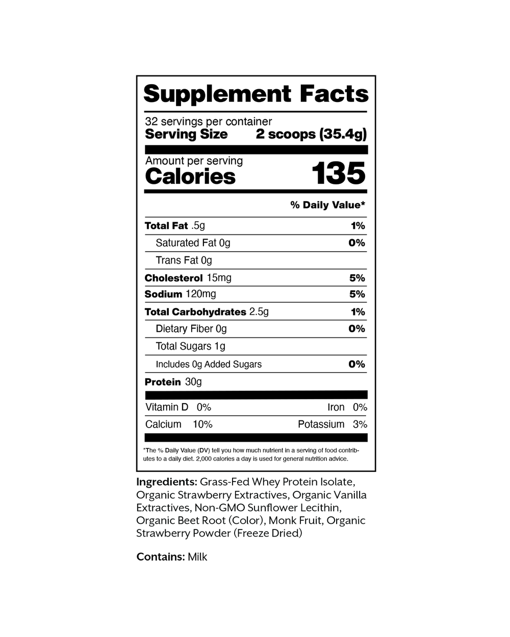 Strawberry Milk Whey Protein Isolate Powder, 2.5 LB Bag