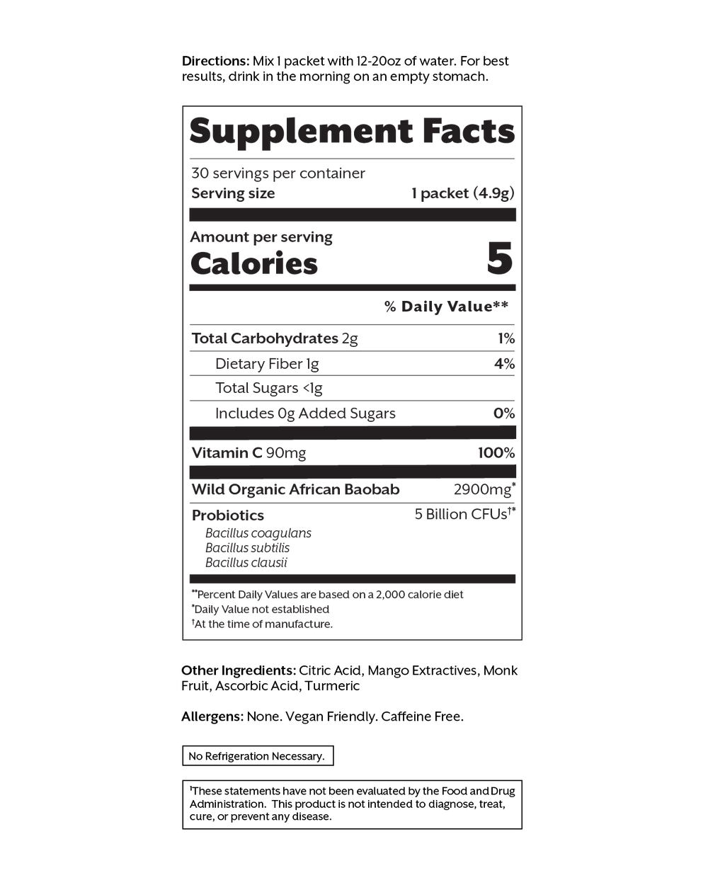 Tropical Mango Debloat: Prebiotic + Probiotic, 30 Single Sticks