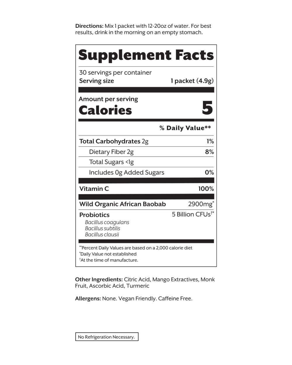 Tropical Mango Debloat: Prebiotic + Probiotic, 30 Single Sticks