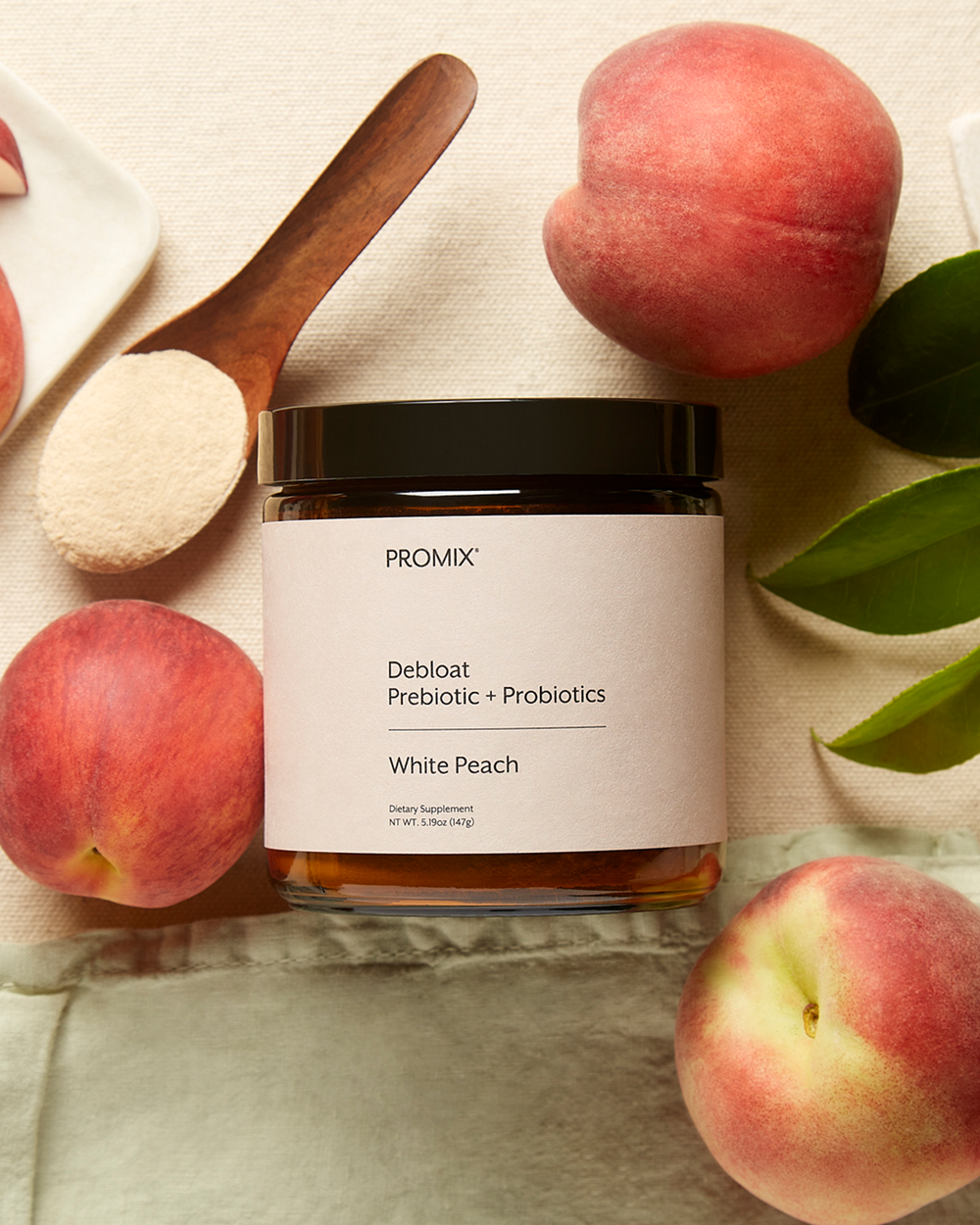 White Peach Debloat: Prebiotic + Probiotic, 30 Serving Jar