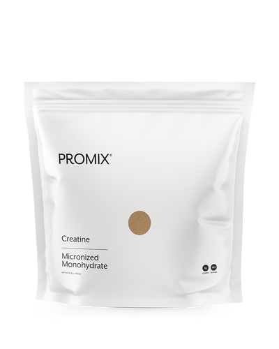 Promix Non-GMO Creatine 180-serving pouch, unflavored, on a white background.